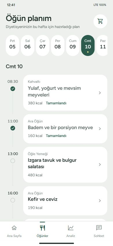 DietBridge öğün listesi